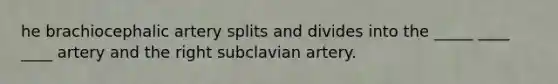 he brachiocephalic artery splits and divides into the _____ ____ ____ artery and the right subclavian artery.