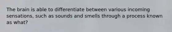 The brain is able to differentiate between various incoming sensations, such as sounds and smells through a process known as what?