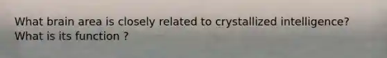 What brain area is closely related to crystallized intelligence? What is its function ?