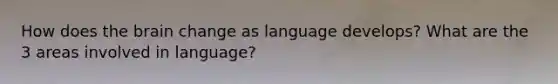 How does the brain change as language develops? What are the 3 areas involved in language?