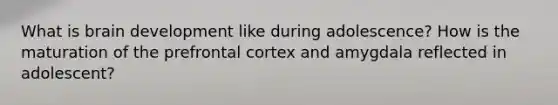 What is brain development like during adolescence? How is the maturation of the prefrontal cortex and amygdala reflected in adolescent?