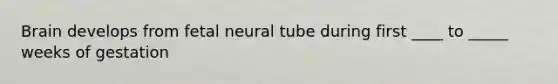 Brain develops from fetal neural tube during first ____ to _____ weeks of gestation