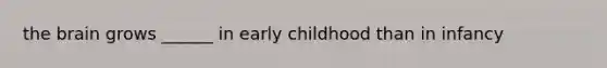 <a href='https://www.questionai.com/knowledge/kLMtJeqKp6-the-brain' class='anchor-knowledge'>the brain</a> grows ______ in early childhood than in infancy