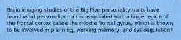 Brain imaging studies of the Big Five personality traits have found what personality trait is associated with a large region of the frontal cortex called the middle frontal gyrus, which is known to be involved in planning, working memory, and self-regulation?