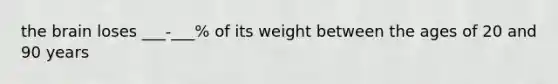 the brain loses ___-___% of its weight between the ages of 20 and 90 years