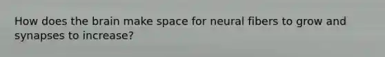 How does the brain make space for neural fibers to grow and synapses to increase?