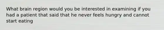 What brain region would you be interested in examining if you had a patient that said that he never feels hungry and cannot start eating