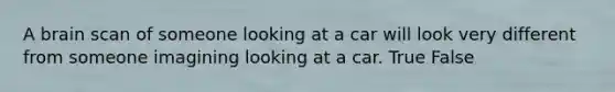 A brain scan of someone looking at a car will look very different from someone imagining looking at a car. True False