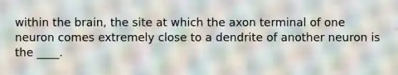 within the brain, the site at which the axon terminal of one neuron comes extremely close to a dendrite of another neuron is the ____.