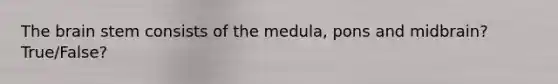 The brain stem consists of the medula, pons and midbrain? True/False?