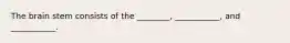 The brain stem consists of the ________, ___________, and ___________.