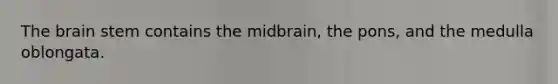 The brain stem contains the midbrain, the pons, and the medulla oblongata.