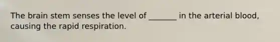 <a href='https://www.questionai.com/knowledge/kLMtJeqKp6-the-brain' class='anchor-knowledge'>the brain</a> stem senses the level of _______ in the arterial blood, causing the rapid respiration.