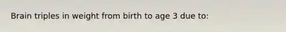 Brain triples in weight from birth to age 3 due to: