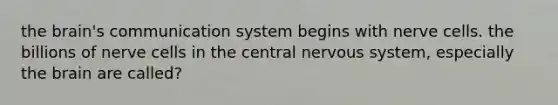 the brain's communication system begins with nerve cells. the billions of nerve cells in the central nervous system, especially the brain are called?