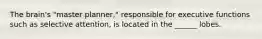 The brain's "master planner," responsible for executive functions such as selective attention, is located in the ______ lobes.