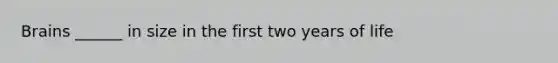 Brains ______ in size in the first two years of life