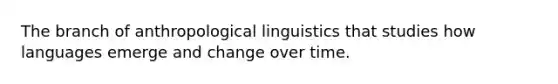 The branch of anthropological linguistics that studies how languages emerge and change over time.