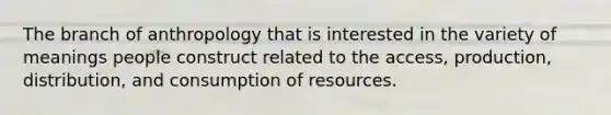 The branch of anthropology that is interested in the variety of meanings people construct related to the access, production, distribution, and consumption of resources.