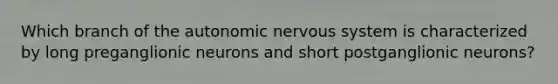 Which branch of the autonomic nervous system is characterized by long preganglionic neurons and short postganglionic neurons?