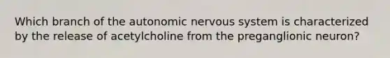 Which branch of the autonomic nervous system is characterized by the release of acetylcholine from the preganglionic neuron?