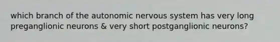 which branch of the autonomic nervous system has very long preganglionic neurons & very short postganglionic neurons?