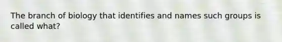 The branch of biology that identifies and names such groups is called what?