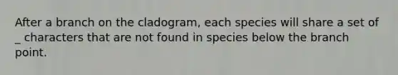 After a branch on the cladogram, each species will share a set of _ characters that are not found in species below the branch point.