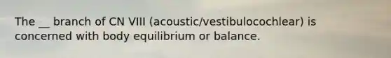 The __ branch of CN VIII (acoustic/vestibulocochlear) is concerned with body equilibrium or balance.