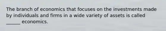 The branch of economics that focuses on the investments made by individuals and firms in a wide variety of assets is called ______ economics.