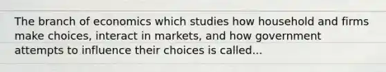 The branch of economics which studies how household and firms make choices, interact in markets, and how government attempts to influence their choices is called...