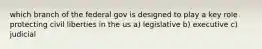 which branch of the federal gov is designed to play a key role protecting civil liberties in the us a) legislative b) executive c) judicial