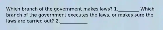 Which branch of the government makes laws? 1._________ Which branch of the government executes the laws, or makes sure the laws are carried out? 2.____________