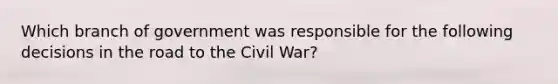 Which branch of government was responsible for the following decisions in the road to the Civil War?