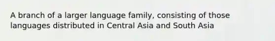 A branch of a larger language family, consisting of those languages distributed in Central Asia and South Asia