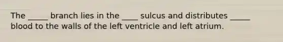 The _____ branch lies in the ____ sulcus and distributes _____ blood to the walls of the left ventricle and left atrium.