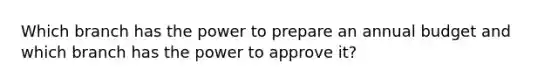 Which branch has the power to prepare an annual budget and which branch has the power to approve it?