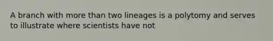 A branch with more than two lineages is a polytomy and serves to illustrate where scientists have not