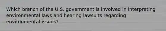 Which branch of the U.S. government is involved in interpreting environmental laws and hearing lawsuits regarding environmental issues?