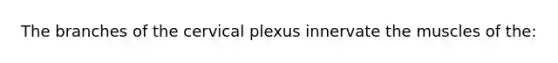 The branches of the cervical plexus innervate the muscles of the: