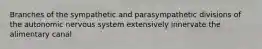 Branches of the sympathetic and parasympathetic divisions of the autonomic nervous system extensively innervate the alimentary canal