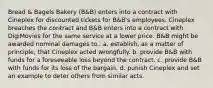 Bread & Bagels Bakery (B&B) enters into a contract with Cineplex for discounted tickets for B&B's employees. Cineplex breaches the contract and B&B enters into a contract with DigiMovies for the same service at a lower price. B&B might be awarded nominal damages to.. a. establish, as a matter of principle, that Cineplex acted wrongfully. b. provide B&B with funds for a foreseeable loss beyond the contract. c. provide B&B with funds for its loss of the bargain. d. punish Cineplex and set an example to deter others from similar acts.