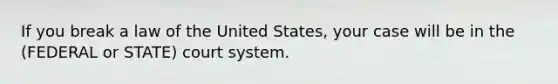 If you break a law of the United States, your case will be in the (FEDERAL or STATE) court system.