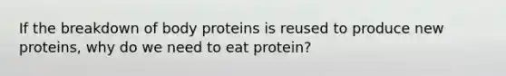 If the breakdown of body proteins is reused to produce new proteins, why do we need to eat protein?