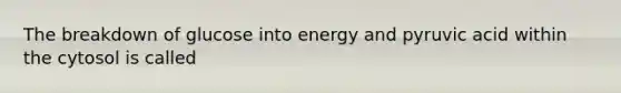 The breakdown of glucose into energy and pyruvic acid within the cytosol is called