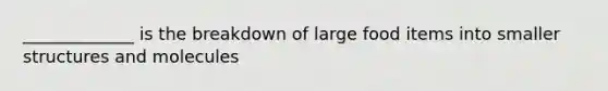 _____________ is the breakdown of large food items into smaller structures and molecules