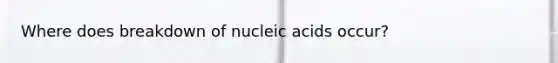 Where does breakdown of nucleic acids occur?