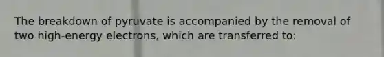 The breakdown of pyruvate is accompanied by the removal of two high-energy electrons, which are transferred to: