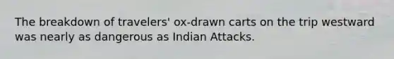 The breakdown of travelers' ox-drawn carts on the trip westward was nearly as dangerous as Indian Attacks.