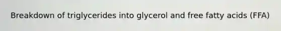 Breakdown of triglycerides into glycerol and free fatty acids (FFA)